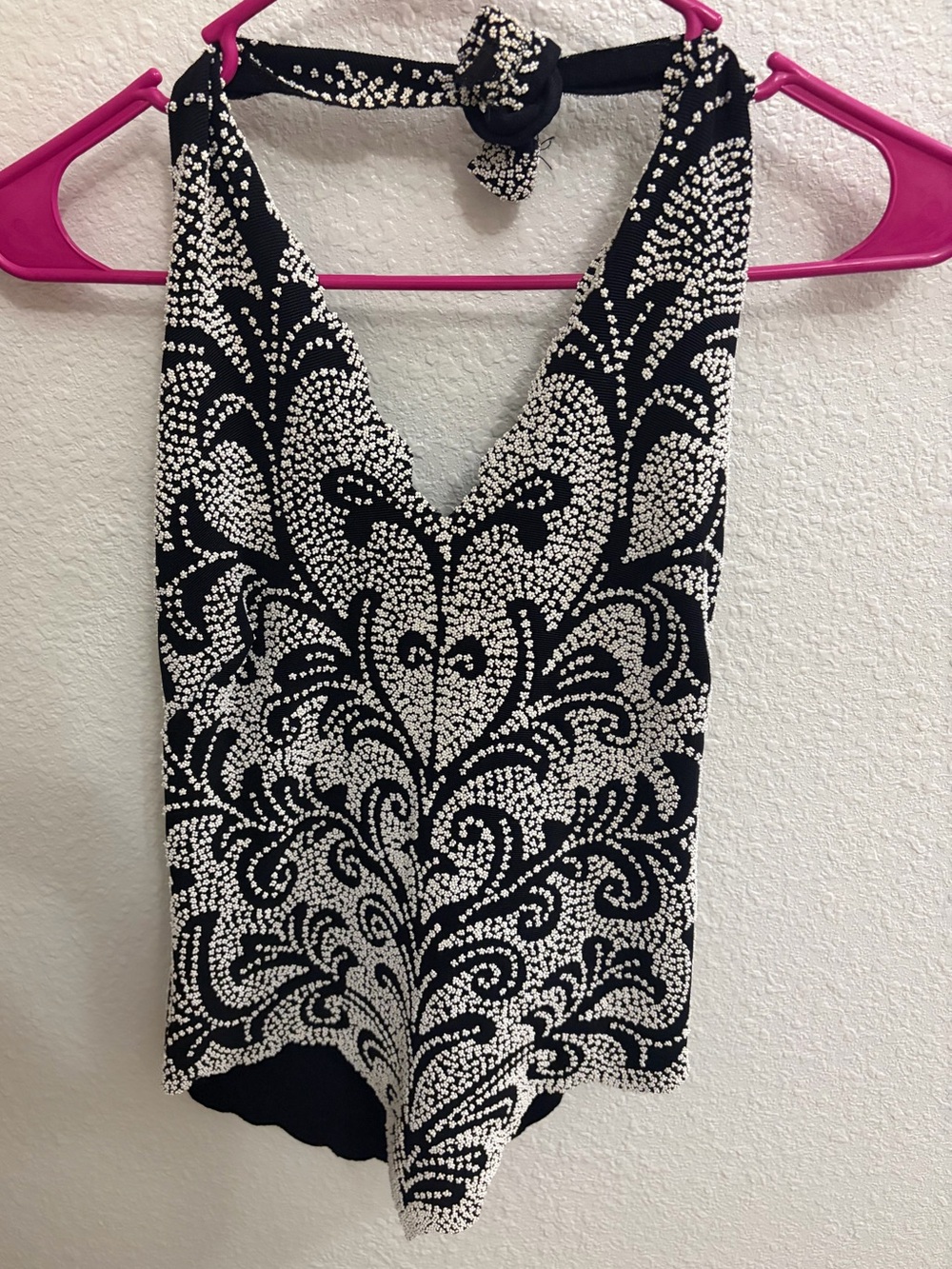 Vintage Lillie Rubin Beaded Halter Top Black White | Made in USA | Size M
